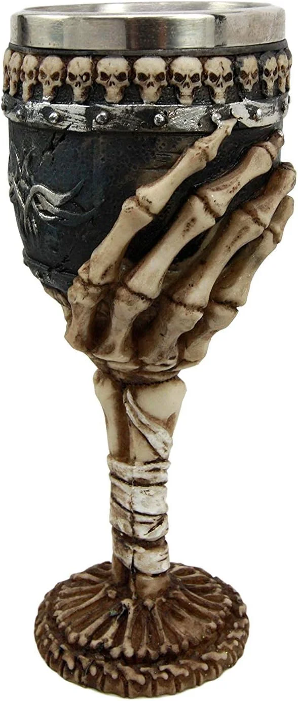 Spooky Graveyard Ossuary Skeletal Skeleton Hand Bones Wine Chalice Goblet 6Oz Drinking Cup Macabre Evil Mummy Grip Of Death Accent