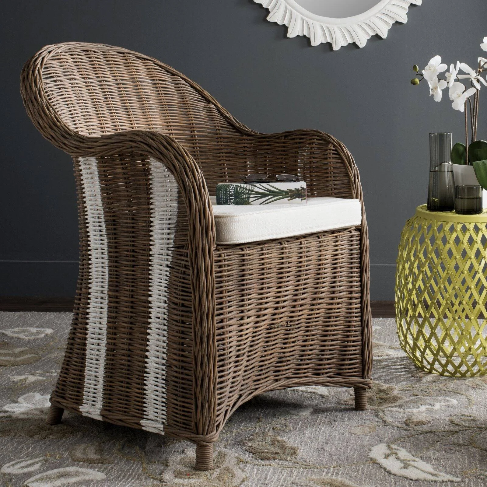 SAFAVIEH Hemi Striped Wicker Club Chair, Natural/White