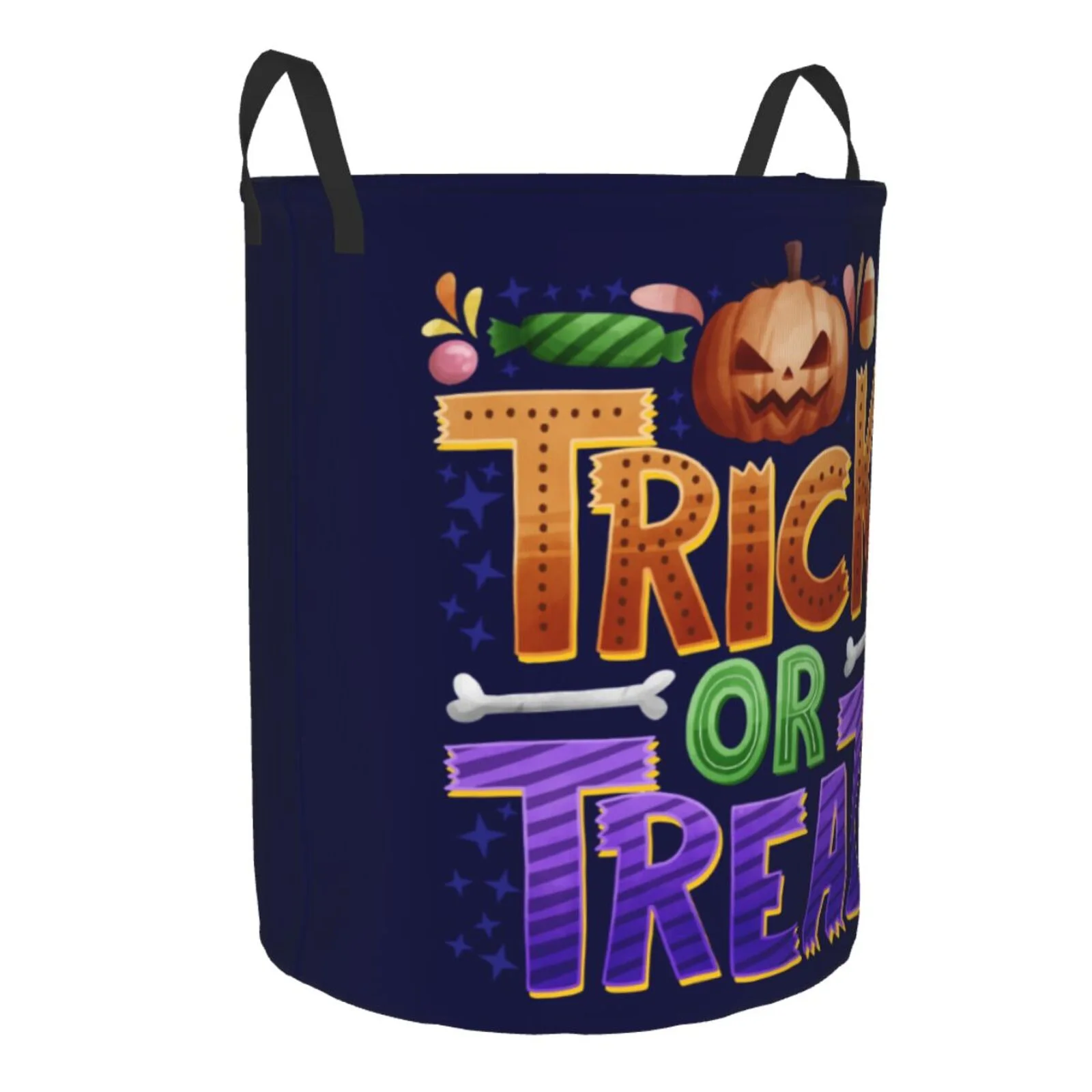XMXT Collapsible Laundry Basket, Trick or Treat Cartoon Print Polyester Waterproof Laundry Hampers Dirty Clothes Hamper, 62L