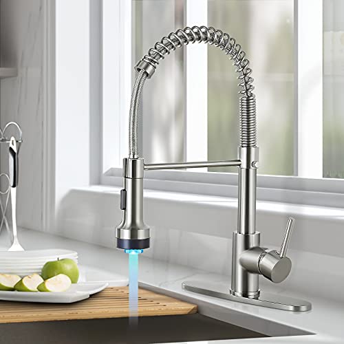 DJS Kitchen Faucets with Pull Down Sprayer Matte Black - Dual Mode Setting Single Handle 1 or 3 Holes Commercial Black Kitchen Sink Faucet with Deck Plate for Farmhouse RV Vessel Basin