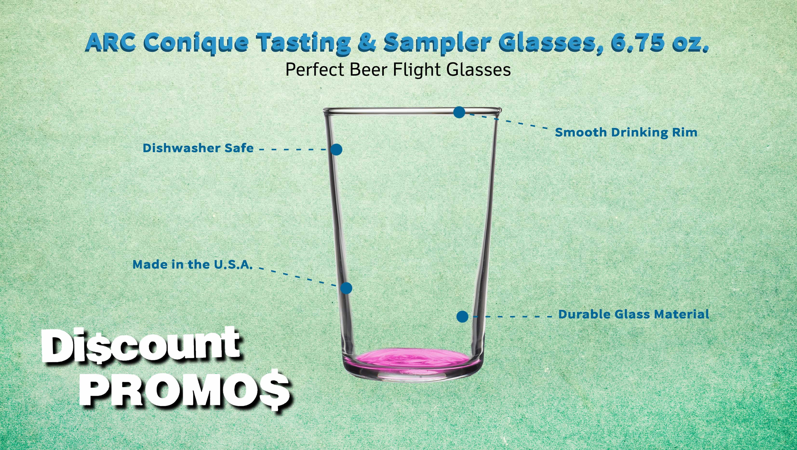 10 ARC Conique Tasting & Sampler Glasses Set, 6.75 oz. - Durable, Barware, USA made - Pink
