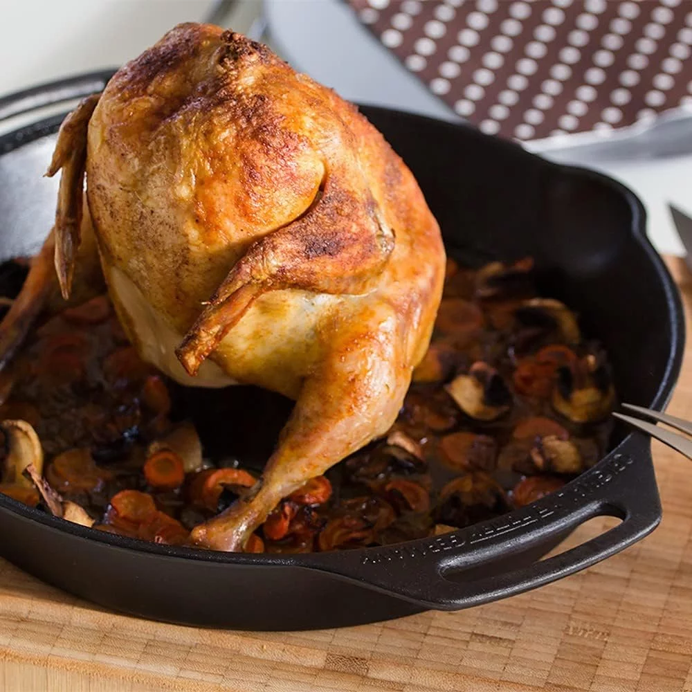 Poultry Roaster Pan, Cast Iron Roasting Cookware For Oven Or Grill, 11.8" X 11.8" X 3.9" With Handles And Pour Spout