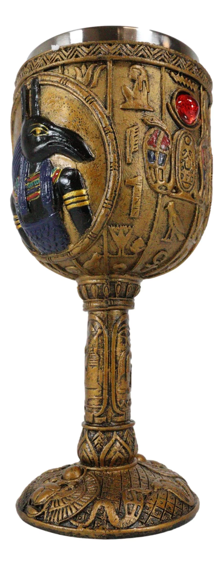 Ebros Ancient Egyptian Seth Wine Goblet in Golden Hieroglyphic Design 6oz 7