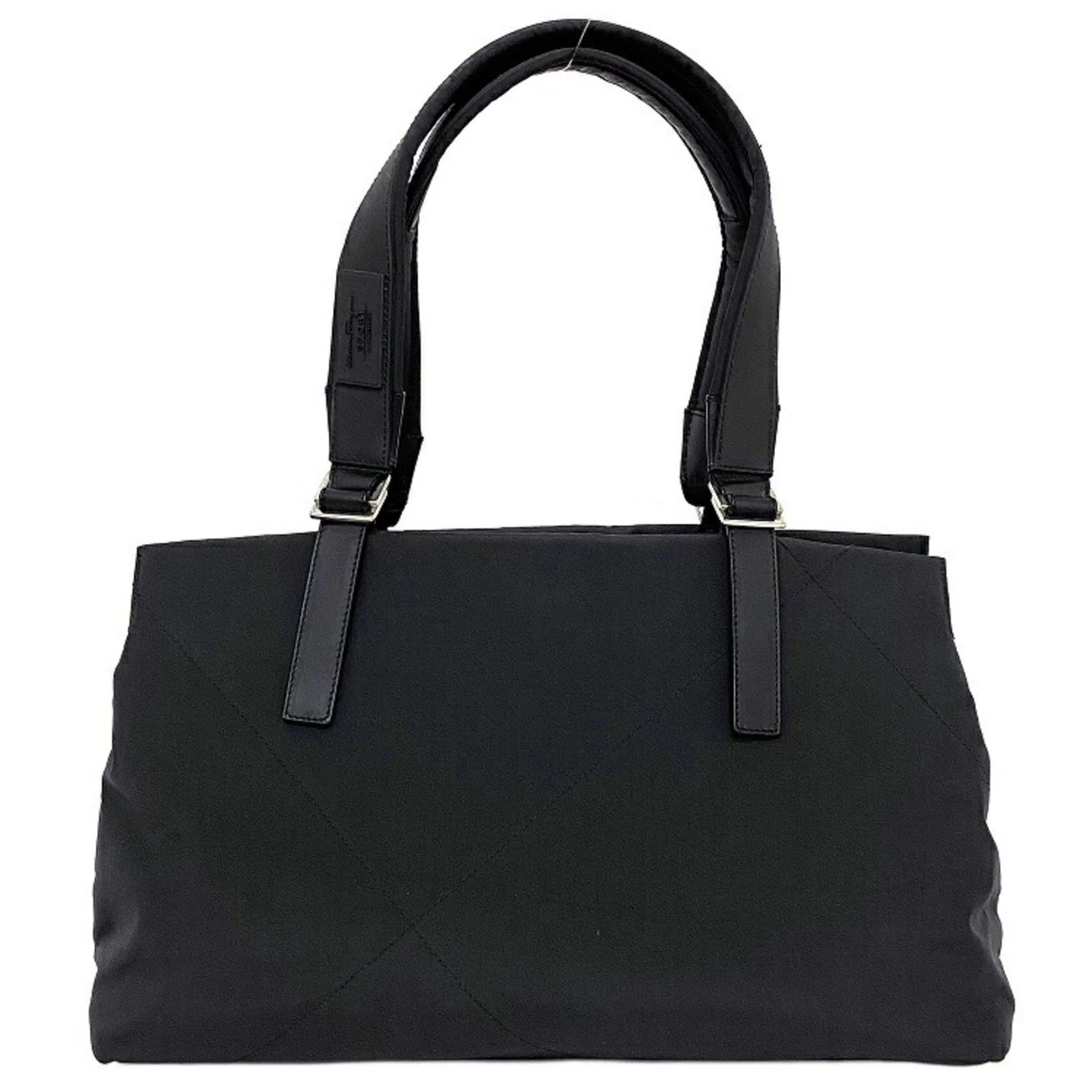 Pre-Owned Salvatore Ferragamo Ferragamo Tote Bag Black Sport AU-21 9771 Nylon Leather Salvatore Handbag Magic Tape Sportline Ladies Silver (Good)