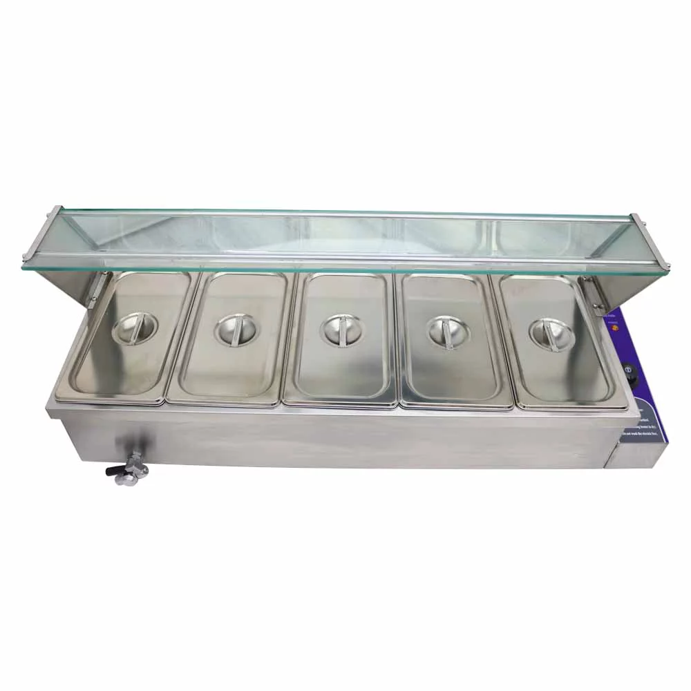 TECHTONGDA Electric Commercial Bain-marie Buffet Food Warmer Steam Table with Glass Guard 5-Pan 6