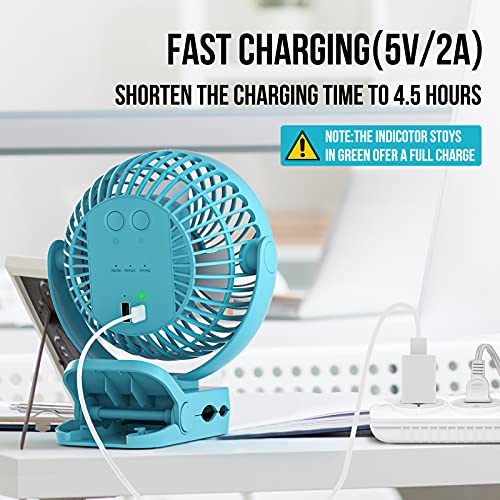 Clip on Fan 65Hrs Camping Fan with LED Light, 12000mAh Battery Operated Fans & PortableFan Rechargeable, Small Desk Fans USB TravelFan for Tent Camping Golf Stroller, Blue