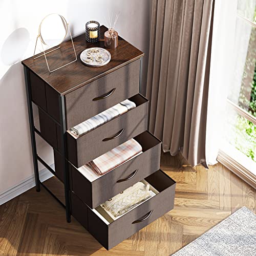 ODK Dresser for Bedroom with 4 Storage Drawers, Small Dresser Chest of Fabric Drawers with Sturdy Steel Frame, Wood Top, Dark Grey