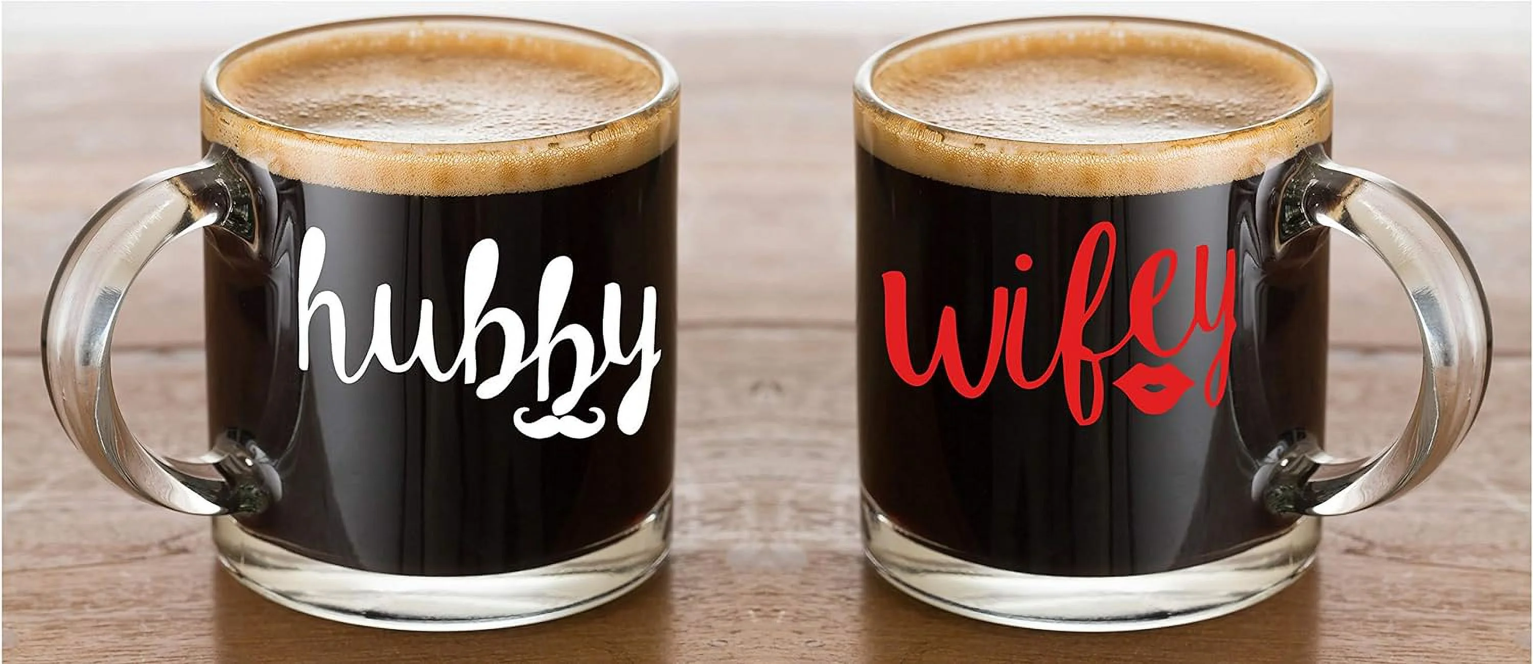 Wifey And Hubby Couples Sets - 13Oz Glass Coffee Mug Couples Sets - Funny His And Her Gifts - Husband And Wife Anniversary Presents - By CBT Mugs
