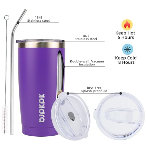 BJPKPK Insulated Tumbler 20 oz Stainless Steel Coffee Travel Thermal Cup With lids And Straws,Light Pink