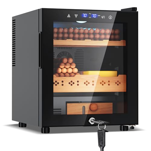 Tylza 35L Cigar Humidor Cabinet, 260 Counts Electric Humidors for Cigars with Humidity & Temperature Control, Digital Hygrometer, Spanish Cedar Wood, Cigar Humidors with Safety Lock, Gift for Men