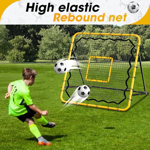 3.7×3.7FT Soccer and Baseball Rebounder Net,Volleyball Rebounder,Pitch Back Net,Multi-Sport Training Rebound Net,with Pitching Target,Adjustable Angles