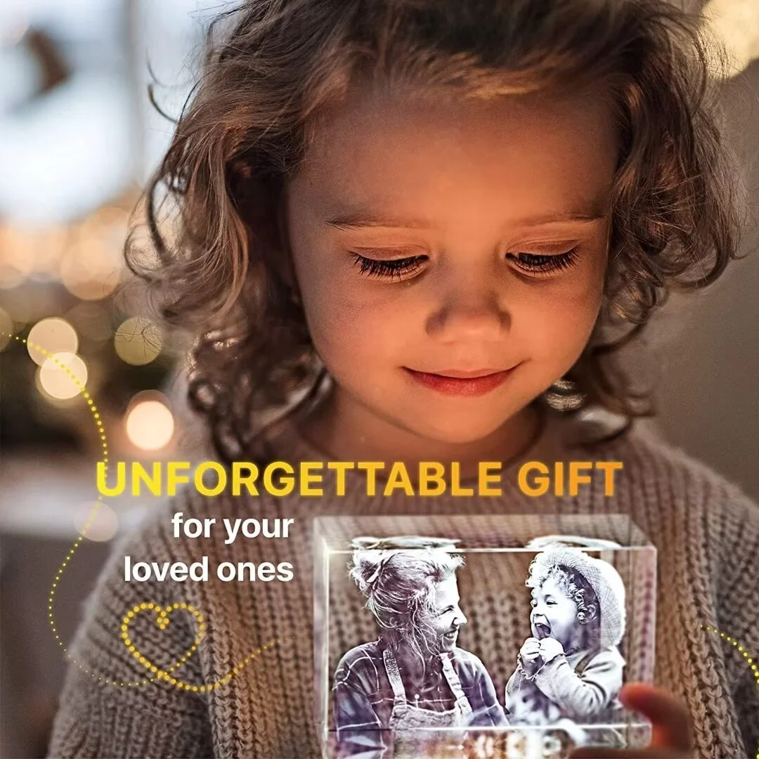 AISENIN Personalized 3D Engraved Crystal Photo Custom 3D Photo Crystal Laser Photo Etched Engraved Inside Crystal with Picture Photograph 3D Glass Picture Cube Gift Idea