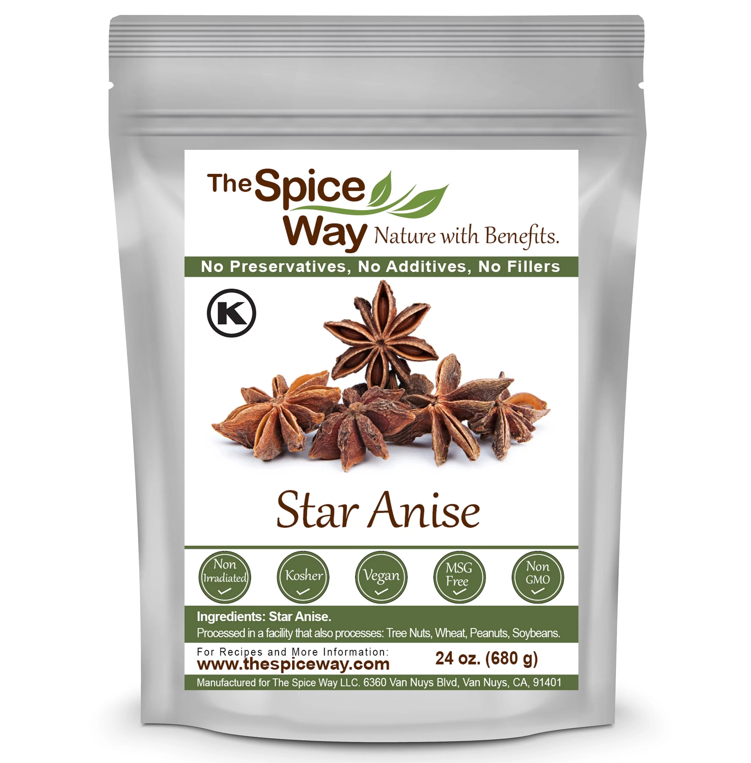 The Spice Way Star Anise – Whole Spice – 100% Natural - Resealable Pouch – 24 oz