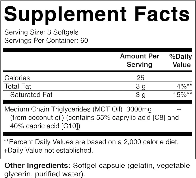 Vitamatic 2 Packs MCT Oil Capsules 3000 mg per Serving - 180 Softgels - from Coconut Oil - Contains 55% caprylic Acid C8 and 40% capric Acid C10 (Total 360 Softgel)