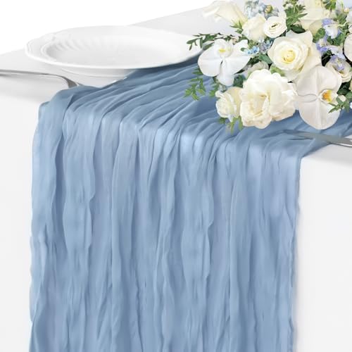 Christmas Table Runner, 10FT Cheesecloth Emerald Green Table Runners 35*120inch Rustic Vintage Table Runner for Christmas Indoor Home Kitchen Table Party Decorations