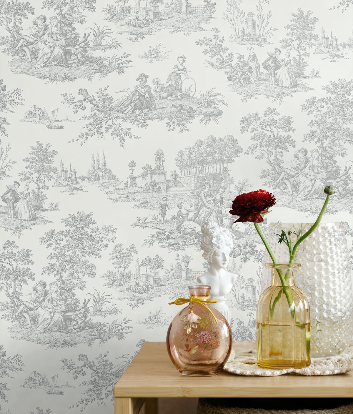 NextWall Argos Grey Chateau Toile Peel and Stick Wallpaper