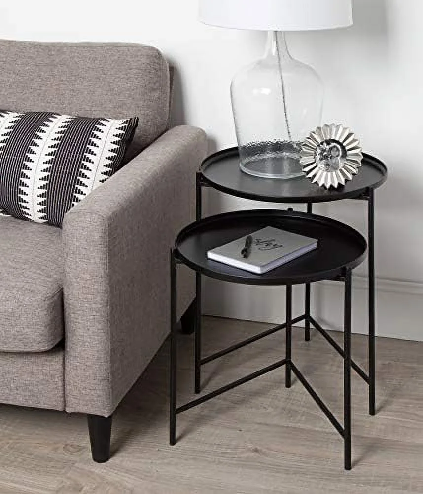 KBANZIBIU Ulani Modern Nesting   Set of 2  Natural Wood and Black Metal  Sophisticated End Tables for  and Display