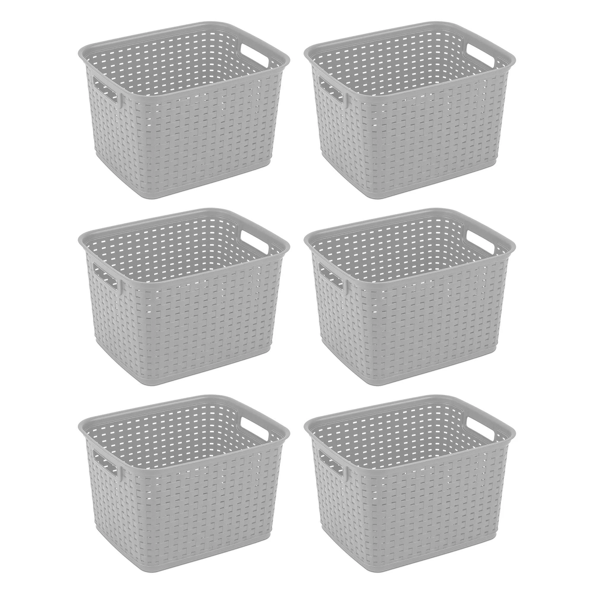 Sterilite Tall Wicker Weave Plastic Laundry Hamper Storage Basket, (6 Pack)