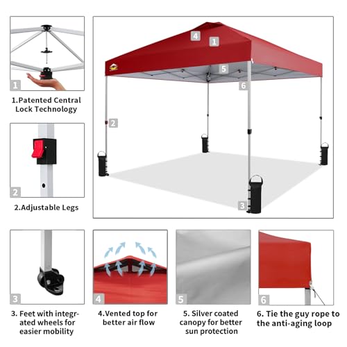 CROWN SHADES 10x10 Pop Up Canopy - Beach Tent with One Push Setup - Easy Outdoor Sun Shade for Events, Parties, Camping - Gazebo with STO-N-Go Cover Bag, Silver Coated Top, White