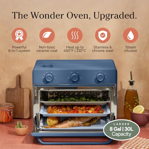 Our Place Wonder Oven | 6-in-1 Air Fryer & Toaster Oven with Steam Infusion | Compact, Countertop Friendly, Fast Preheat, Multifunctional | Air Fry, Toast, Roast, Bake, Reheat & Broil | Char