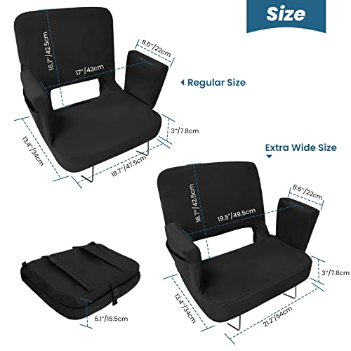 TOPSKY Stadium Seat with Back Support, Extra Wide 21.2”Width (Seat 19.5”), 3 Reclining Positions, Wide Bleacher Seats with 2 Hook, Picnic Seat (Black)