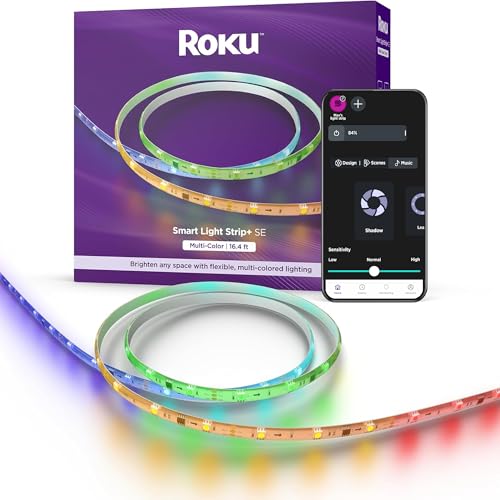 Roku Smart LED Light Strip+, 32.8ft - Color Options with Adjustable Brightness & Temperature - Peel & Stick WiFi Smart Strip Lights Works with Roku Voice, Alexa & Google Assistant - Smart Home Product