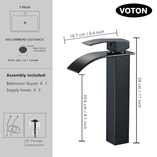 VOTON Vessel Sink Faucet Brushed Nickel Modern Tall Waterfall Bathroom Sink Faucet Single Handle Bathroom Faucet 1 Hole Bowl Lavatory Vanity Faucet, Rv Sink Camper Farmhouse Bathroom Faucet