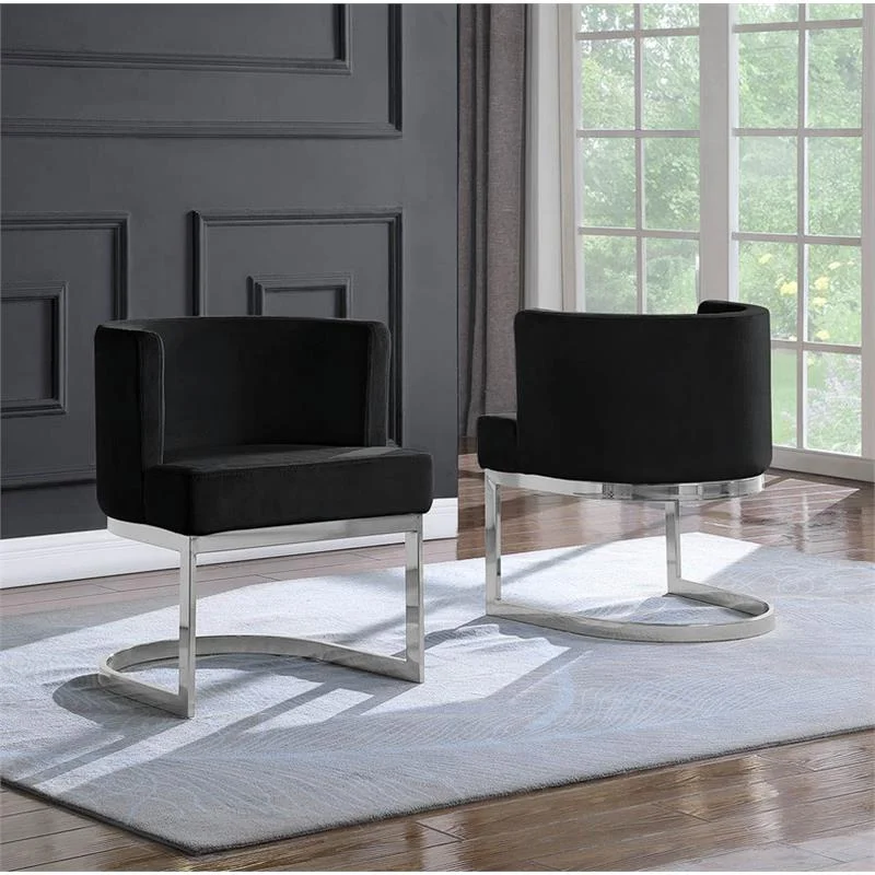 Maklaine Velvet Black Accent Chair with Silver Chrome Base - 1 Chair