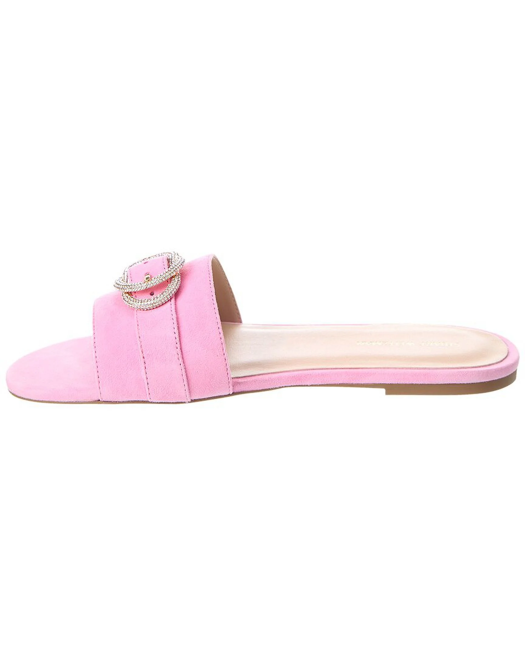 Stuart Weitzman Crystal Buckle Suede Slide, 7, Pink