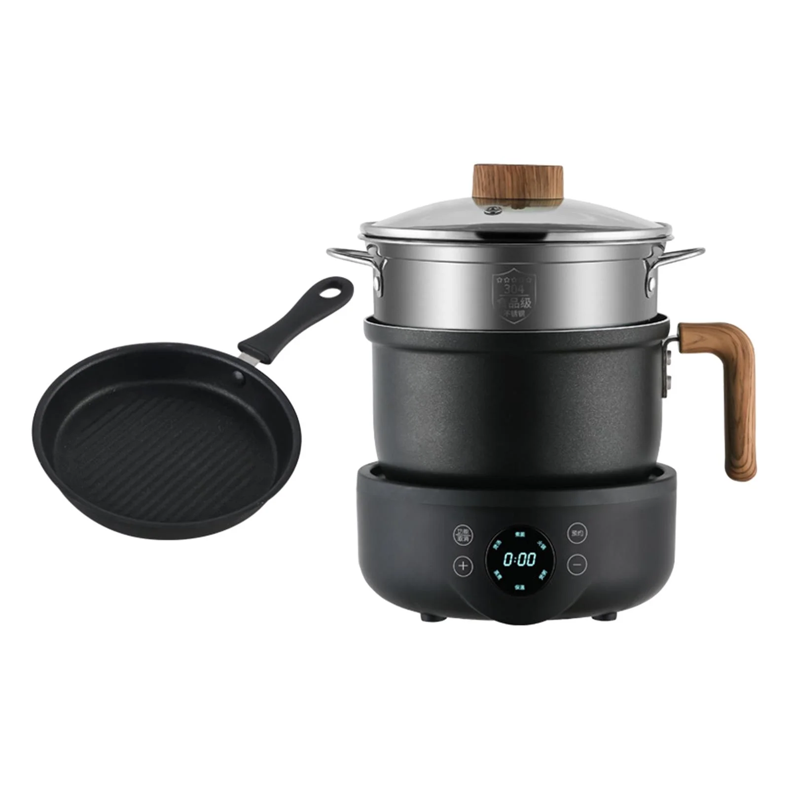Electric Cooker Warmer Nonstick Overheating Protection with Wood Handle 600W
