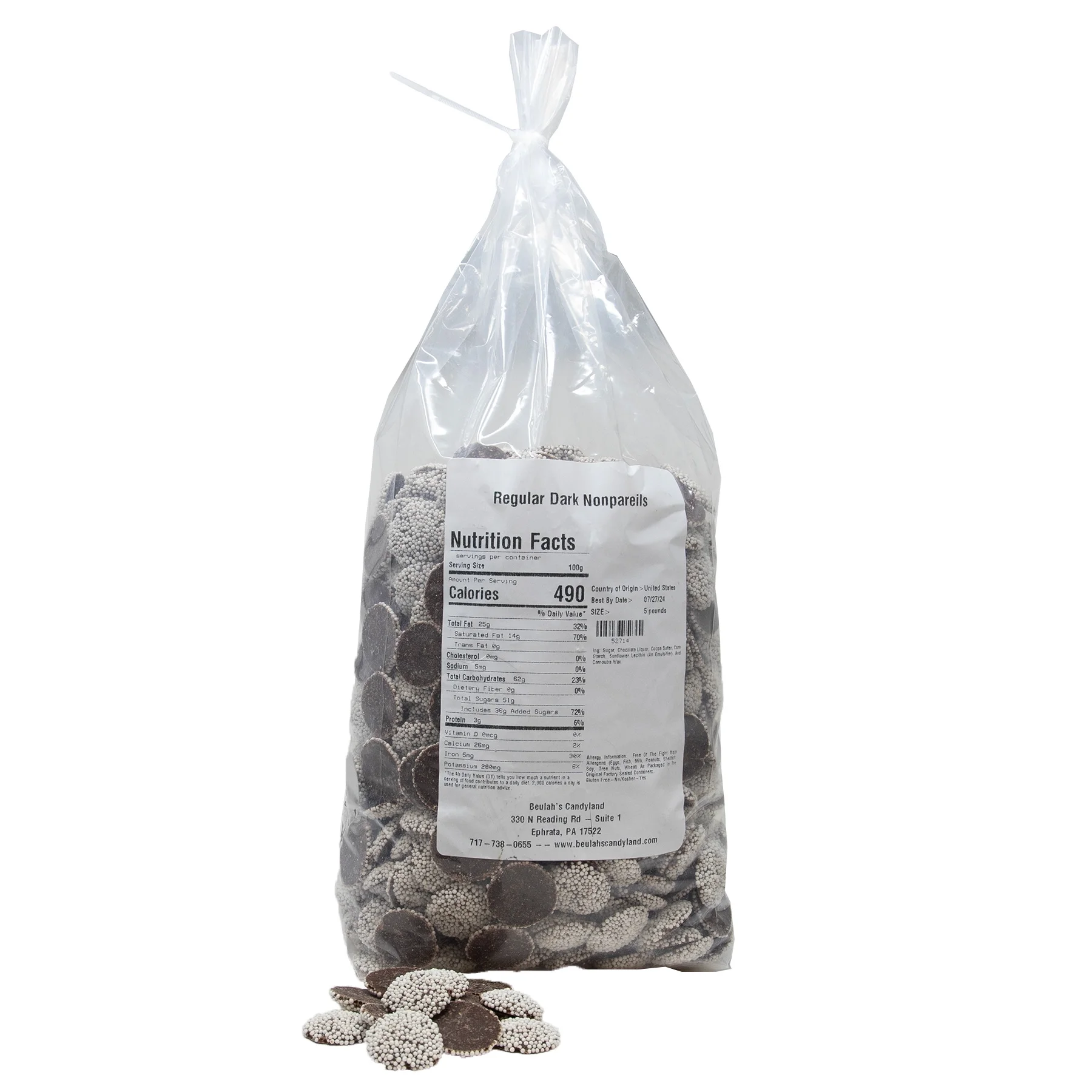 Beulah's Nonpareils Dark Chocolate Candy 5 Pound Package, 600 Pieces, Semi Sweet, Bulk Nonpareils