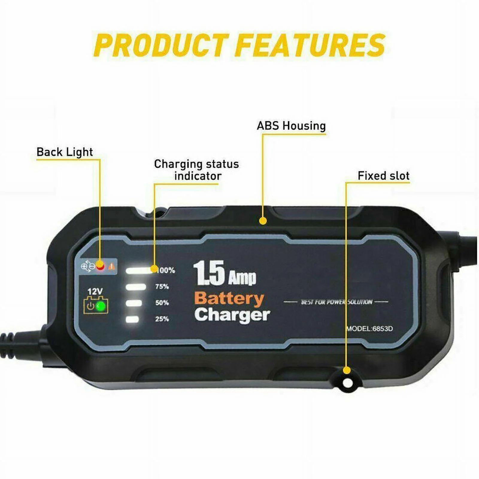 The Perfect 12V Smart Car Battery Charger with Digital Display O Ring Terminals & Clips