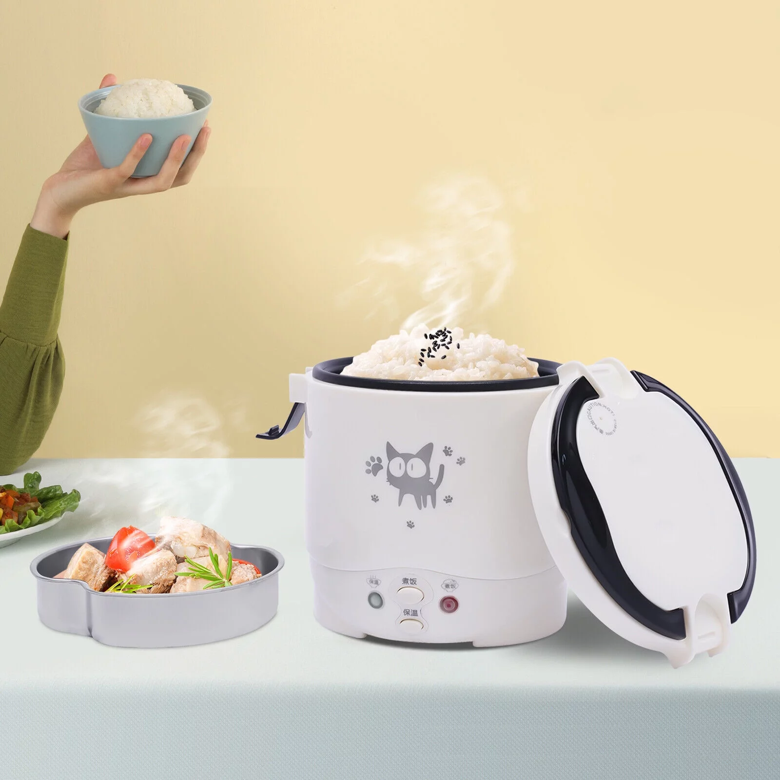 Miumaeov Mini Rice Cooker Steamer 12V for Car Portable Trunk Car Food Warmer Lunch Box 1L 100W Multi-functional Car Rice Cooker Meal Heater Automatic Keep Warm for Soup Porridge and Rice Cooking