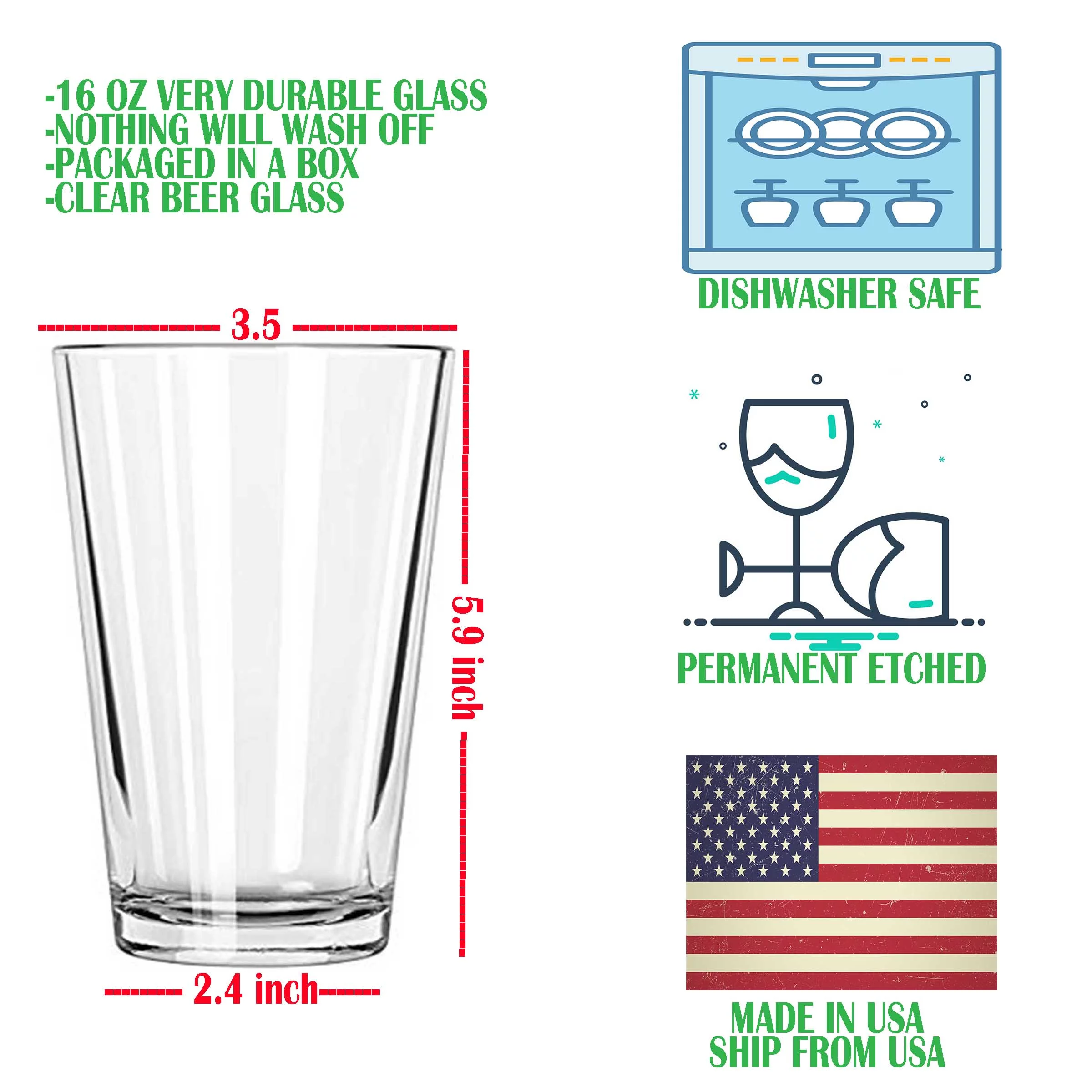 16OZ MONOGRAM BEER GLASS V SET OF 2