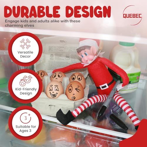 Quebec Naughty Elf Set - Boy & Girl Christmas Elf Figures, Santa's Little Helper Inspired, Soft Body, Vinyl Faces, 12 Inch, Couple