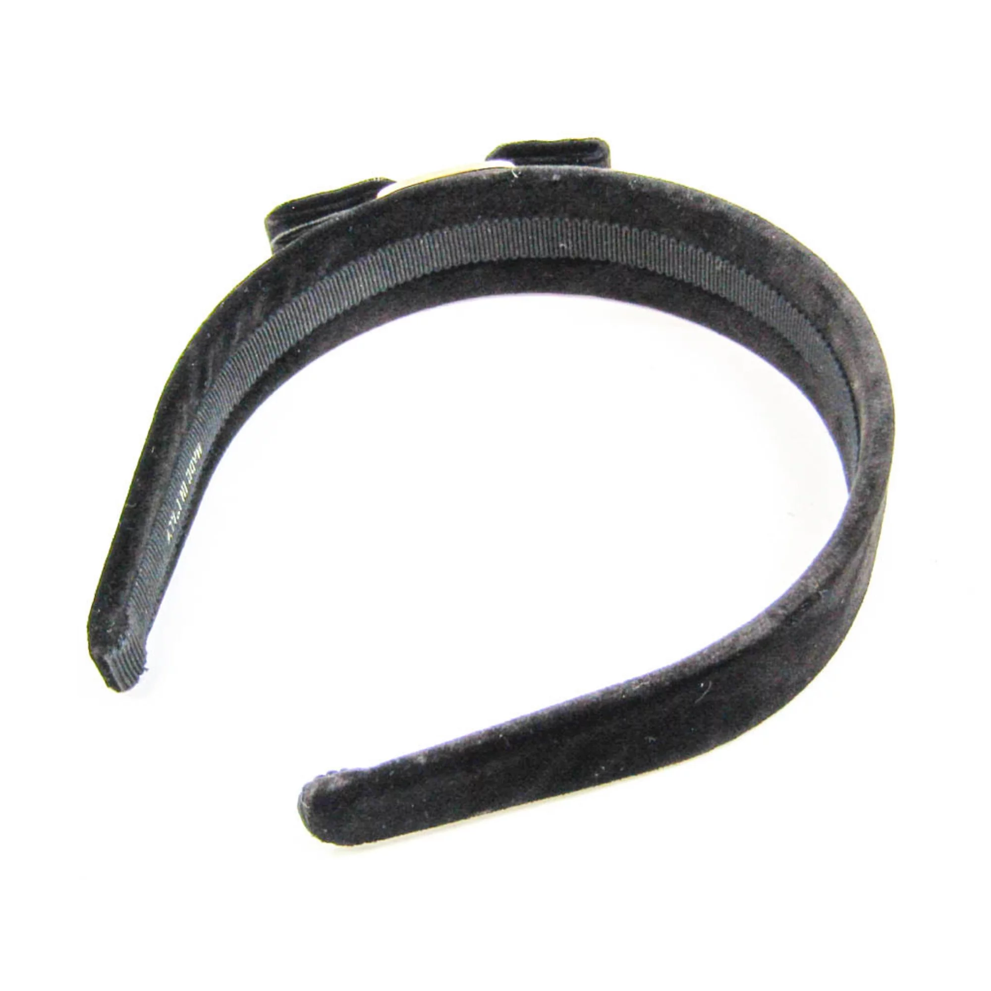 Pre-Owned Salvatore Ferragamo Vara Leather,Metal Women's Alice Band Black,Champagne Gold (Good)