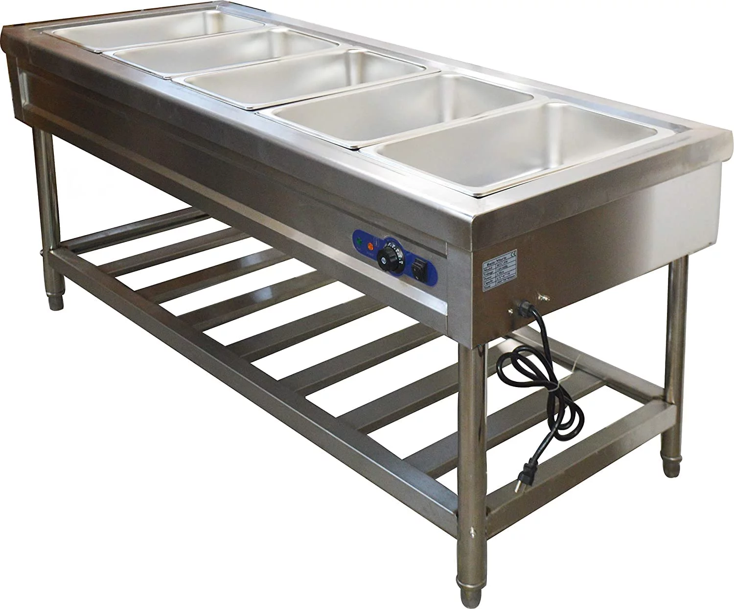 PreAsion 5-Pan Food Warmer Stove Bain-marie Canteen Buffet Steam Heater Table with Bracket
