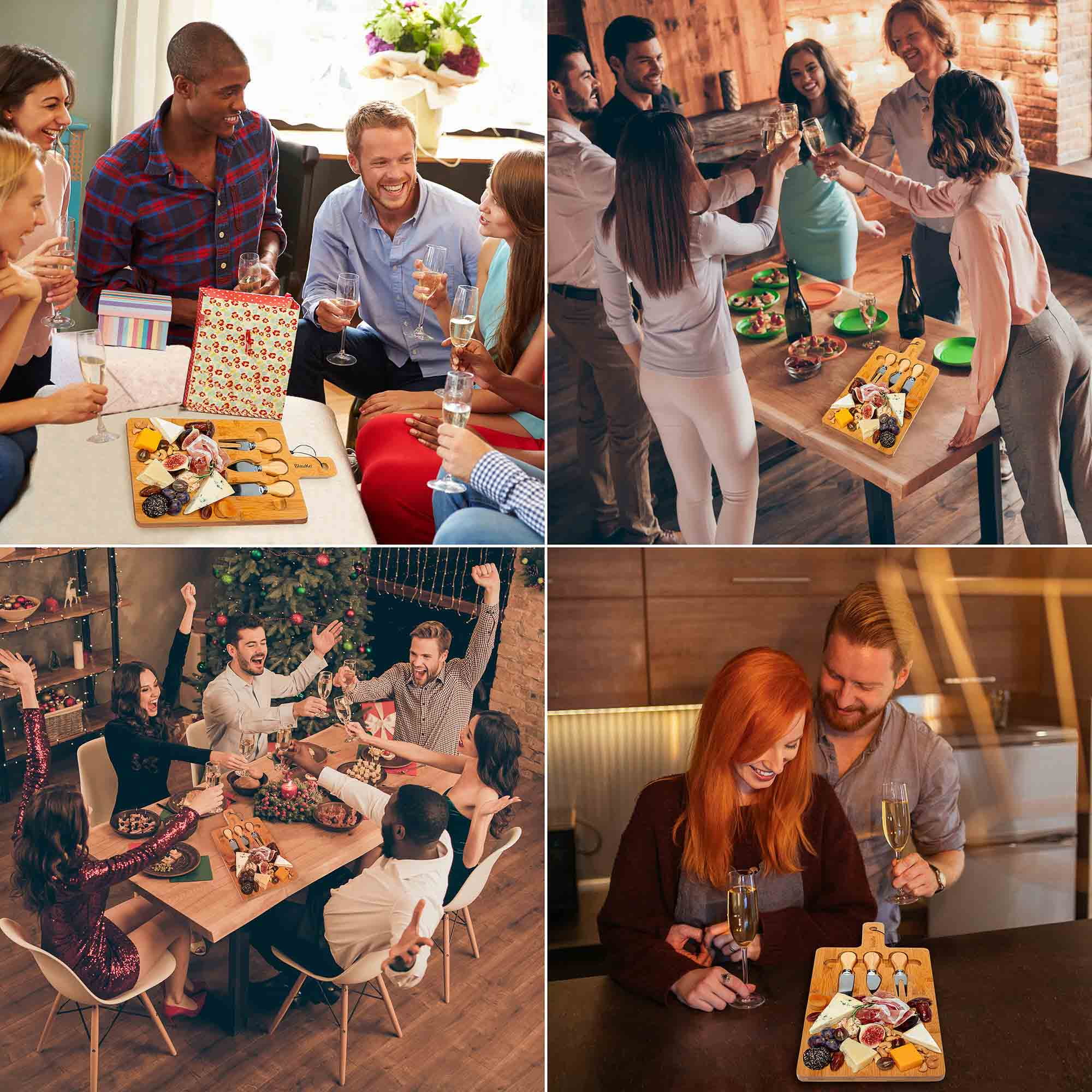 BlauKe® Bamboo Cheese Board and Knife Set 12x8 inch - Wood Cheese Cutting Board, Serving Tray Platter, Charcuterie Board Set, Magnetic Cheese Knives