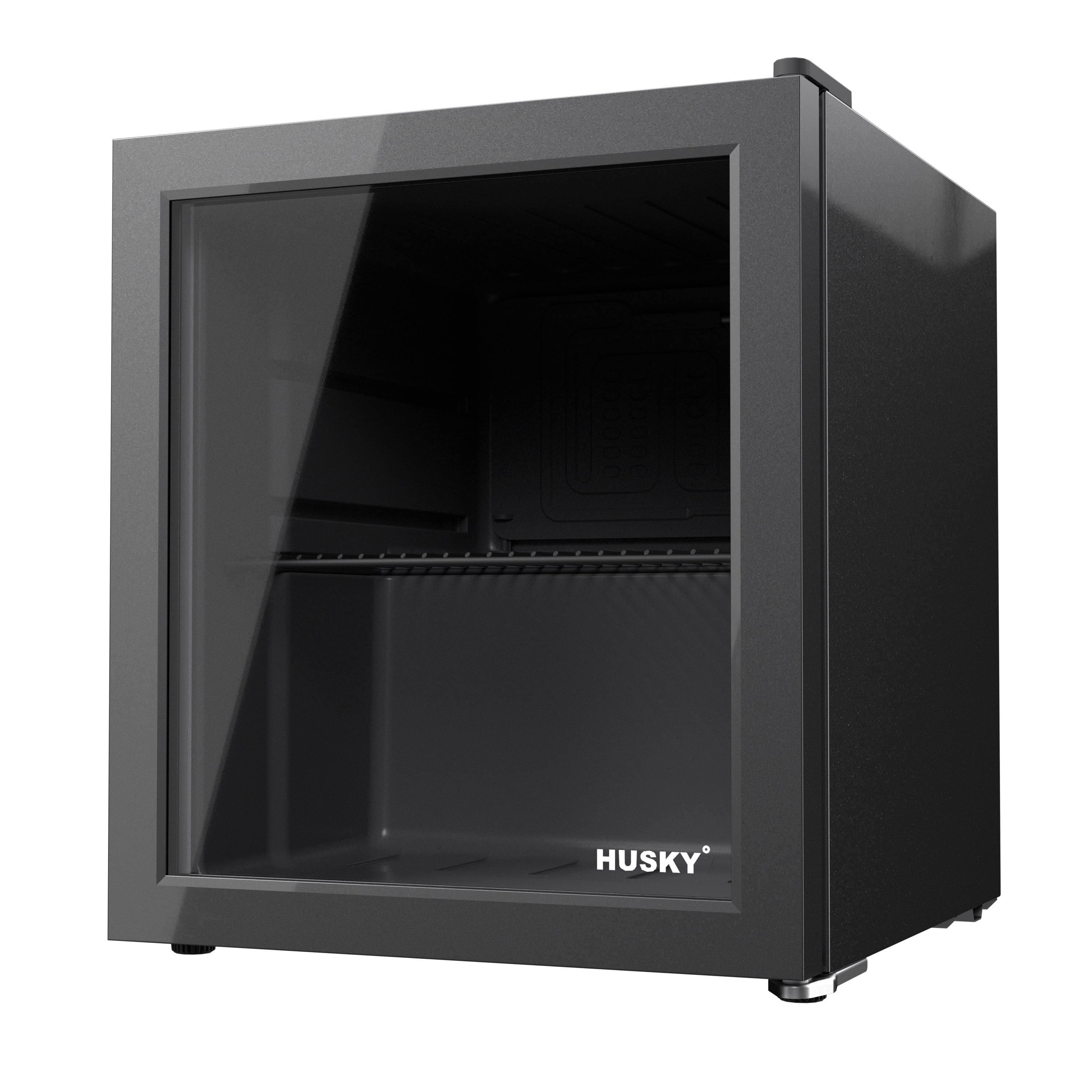 Husky 46L Reversible Glass Door Beverage Refrigerator 1.6 Cu Freestanding Countertop Mini Fridge in Black, New