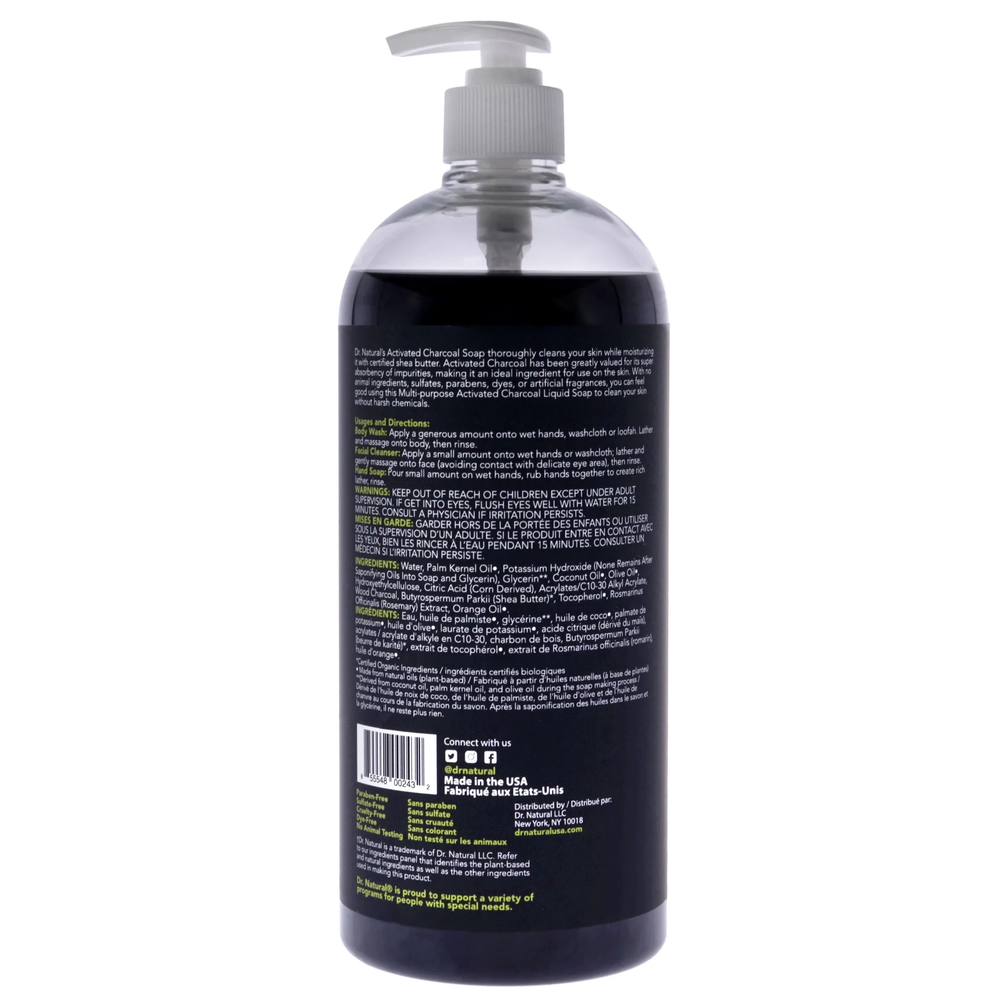 Dr. Natural Charcoal Liquid Soap - Citrus , 32 oz Soap