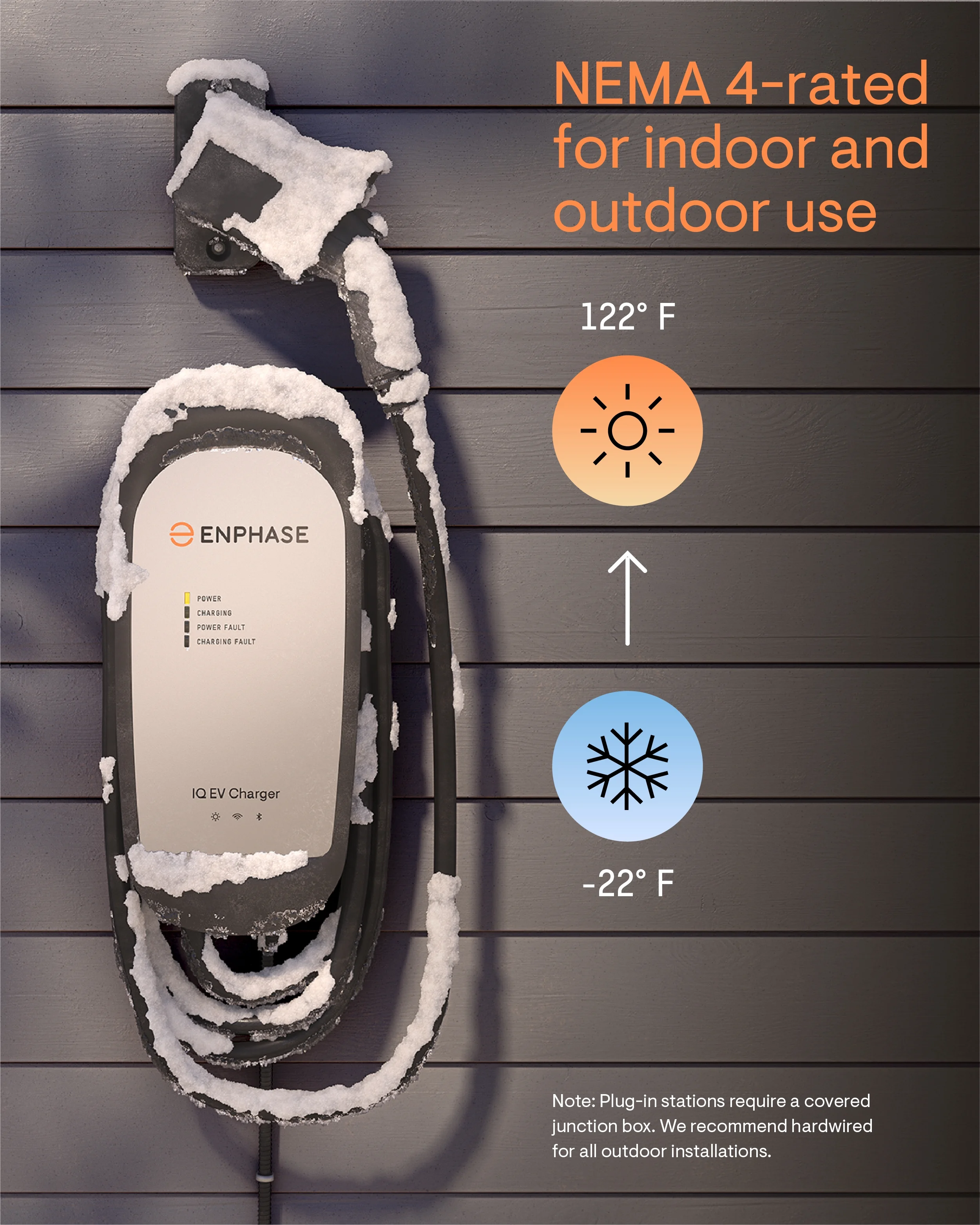 Enphase Smart Level 2 EV Charger with Wi-Fi, Safety Certified, 32 Amp, 240v, Hardwired, Indoor/Outdoor, Ruggedized 25ft Cable & J1772 Connector, IQ 40 Home Electric Car Charging Station