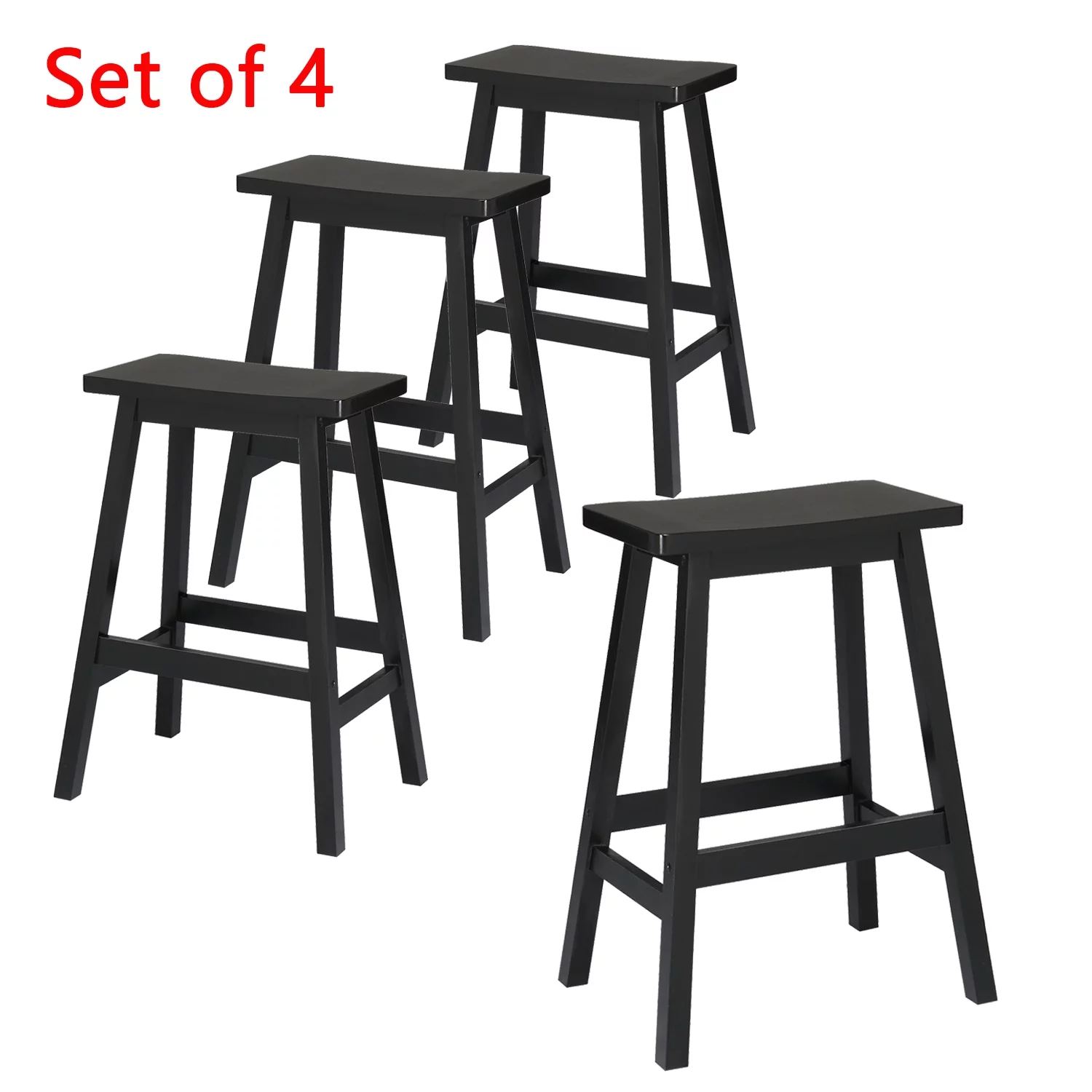 Ktaxon Set of 4 Bar Stools Home Kitchen Dining Room Saddle Seat Wooden Pub Chair Counter Stools Black