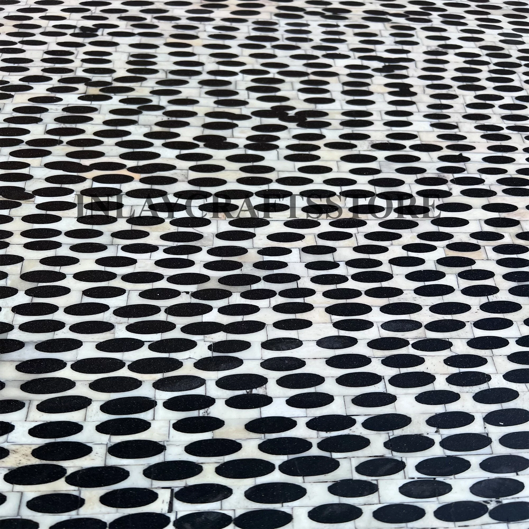 LAKECITY ARTS Bone Inlay Leopard Design Round Coffee Table Black, Bone Inlay Leopard Design Round Center Table Black