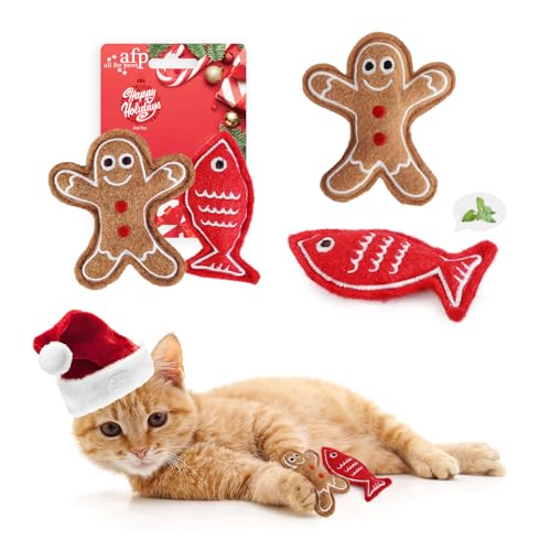 ALL FOR PAWS Cat Enticing Cat Christmas Toys with Crinkle Sound, Catnip-Filled Candy and Candy Cane Designs, 2-Pack Sets for Play, Bite and Chew Training