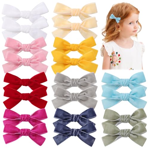 YLEN YHXX 20PCS Velvet Hair Bow for Girls Fully Lined Velvet Bow Clips Non Slip Handmade Solid Color Velvet Hair Boutique Accessories for Baby Girls Toddlers Teens Kids