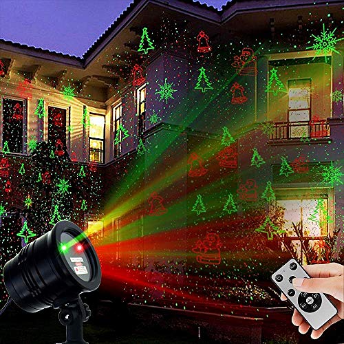 Christmas Laser Lights Outdoors Decoration Projector Light Waterproof LED Star Show for Xmas Decor House Home Yard Garden Patio Wall Indoor, Red and Green with Wireless Remote