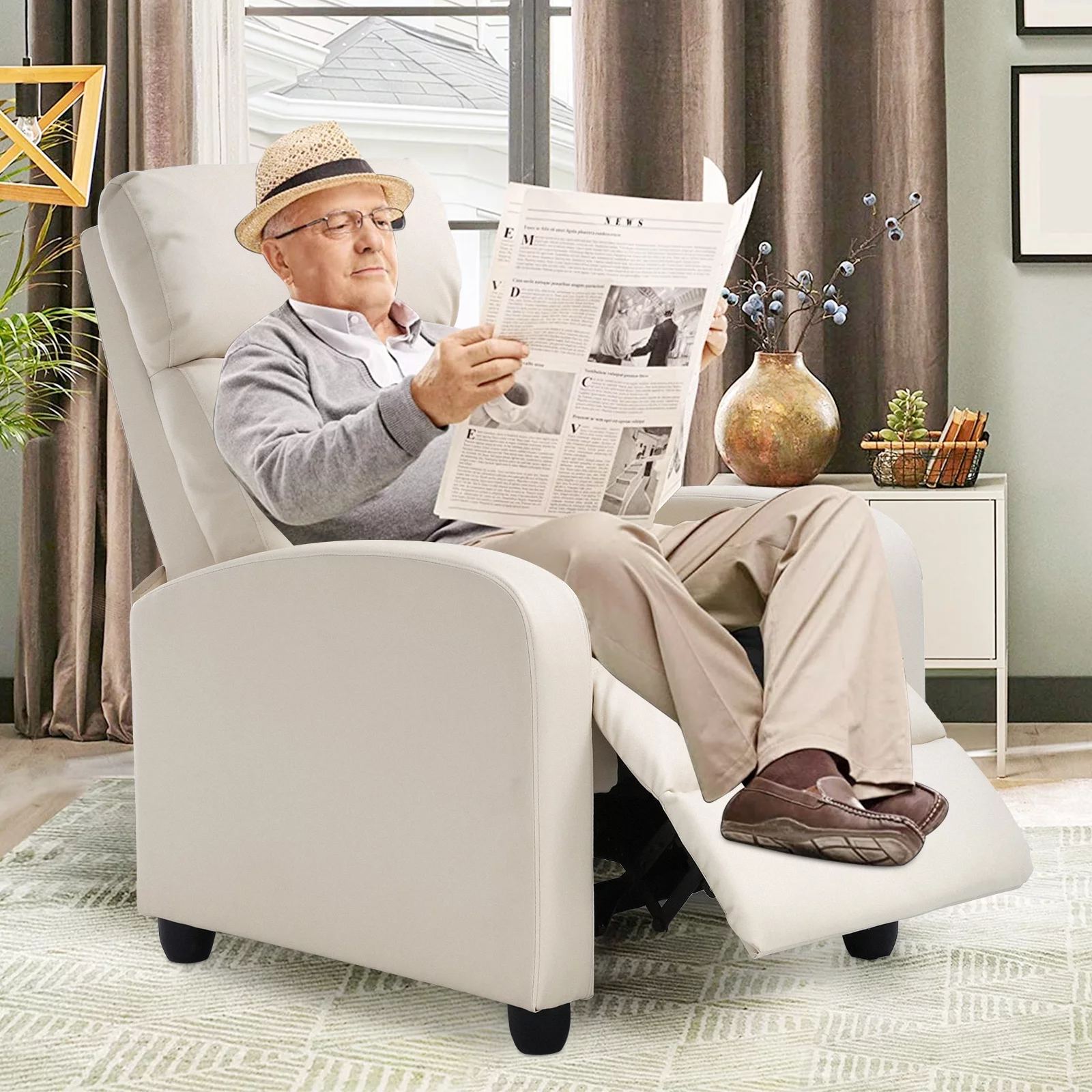 YRLLENSDAN Recliner Chair for Living Room Recliner Sofa Reading Chair Winback Single Sofa Modern Reclining Chair Home Theater Seating Easy Lounge with Fabric Padded Seat Backrest (Fabric Beige)