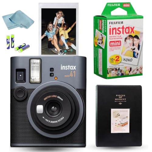 FUJIFILM Mini 41 Instant Film Camera Bundle – Instant Photo Camera with Fujifilm Mini Film (20 Sheets), Photo Album, Batteries, Cleaning Cloth & Accessories – Great Gift for Kids, Teens & Beginners