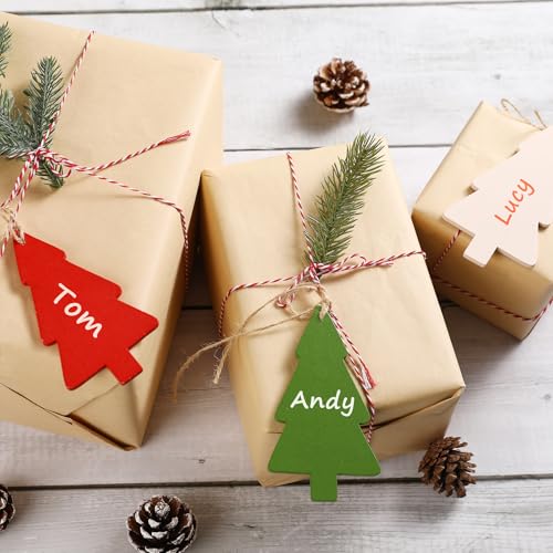 Christmas Decorations-12pcs Tags -DIY Unfinished Personalized Wooden Stocking Name Tags -Christmas Tree Shape Stocking Hanging Tag for Xmas Decor
