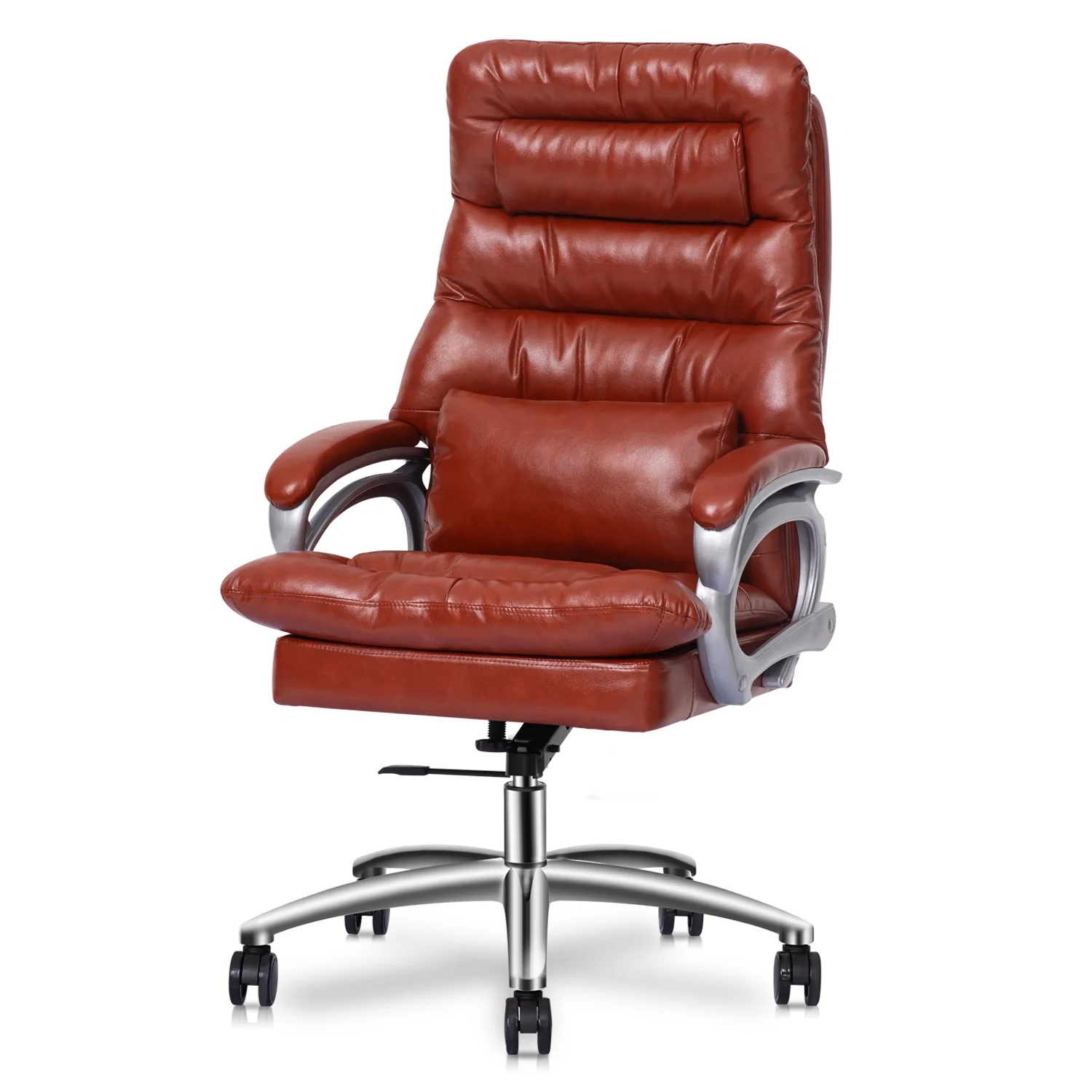 Magshion High-Back PC Computer Office Executive Chair, PU Leather Swivel Memory Foam Seat, Brown